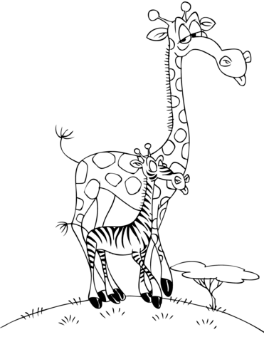 Cartoon Giraffe With A Zebra Coloring Page